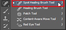 Select spot healing brush tool